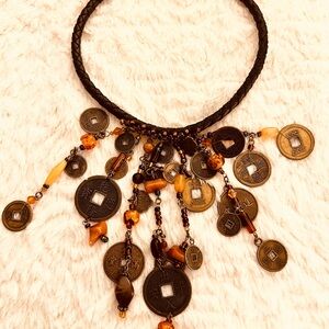 Steampunk inspired Asian leather band choker necklace